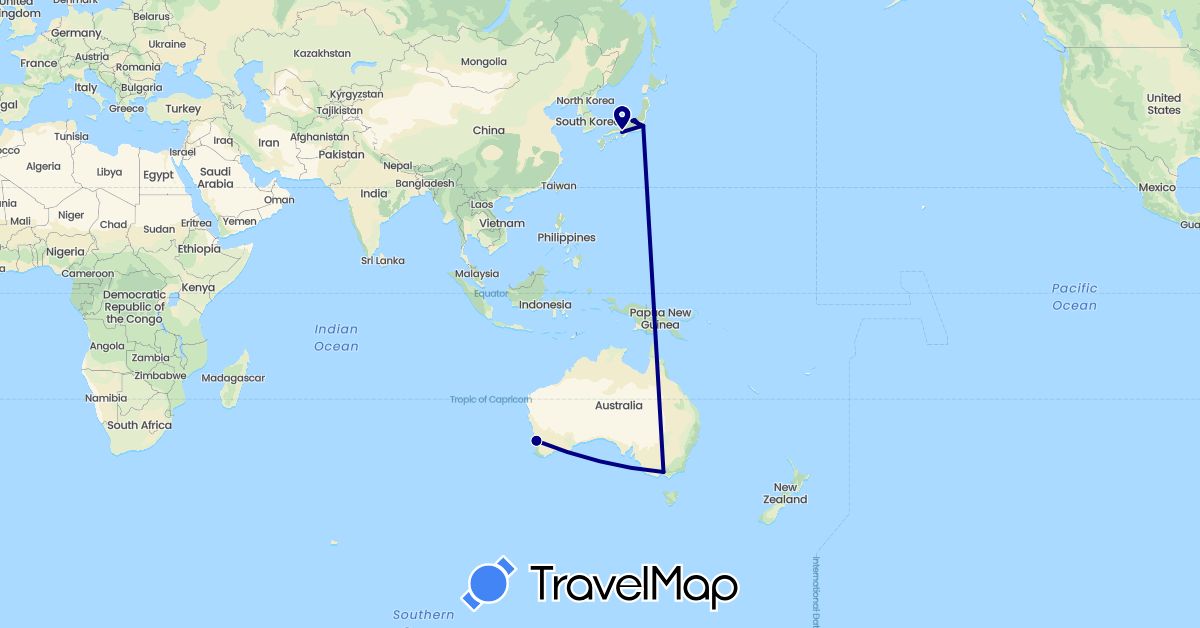 TravelMap itinerary: driving in Australia, Japan (Asia, Oceania)
